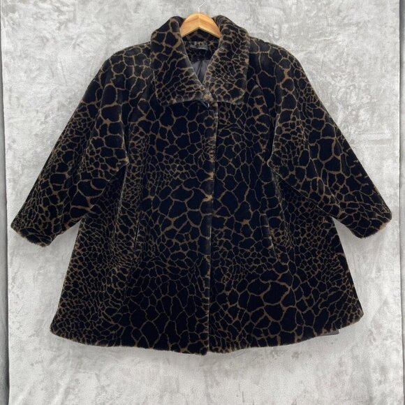 Vintage 90s Express Faux Fur Animal Print Coat Jacket Luxe USA Made - Picture 2 of 13